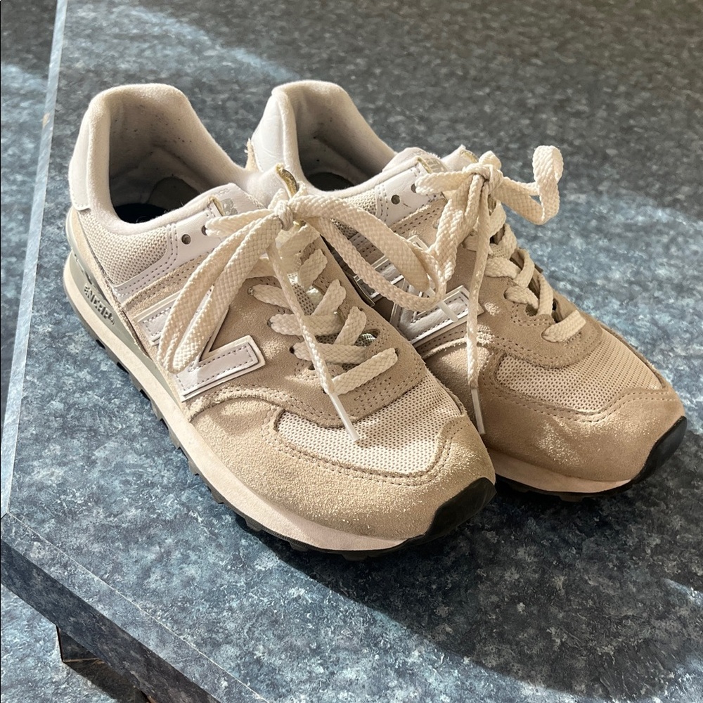 New Balance Beige and White Sneakers
